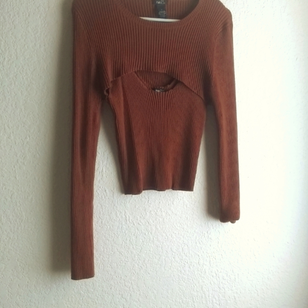 NWOT Ribbed Brown Sweater - Picture 2 of 4